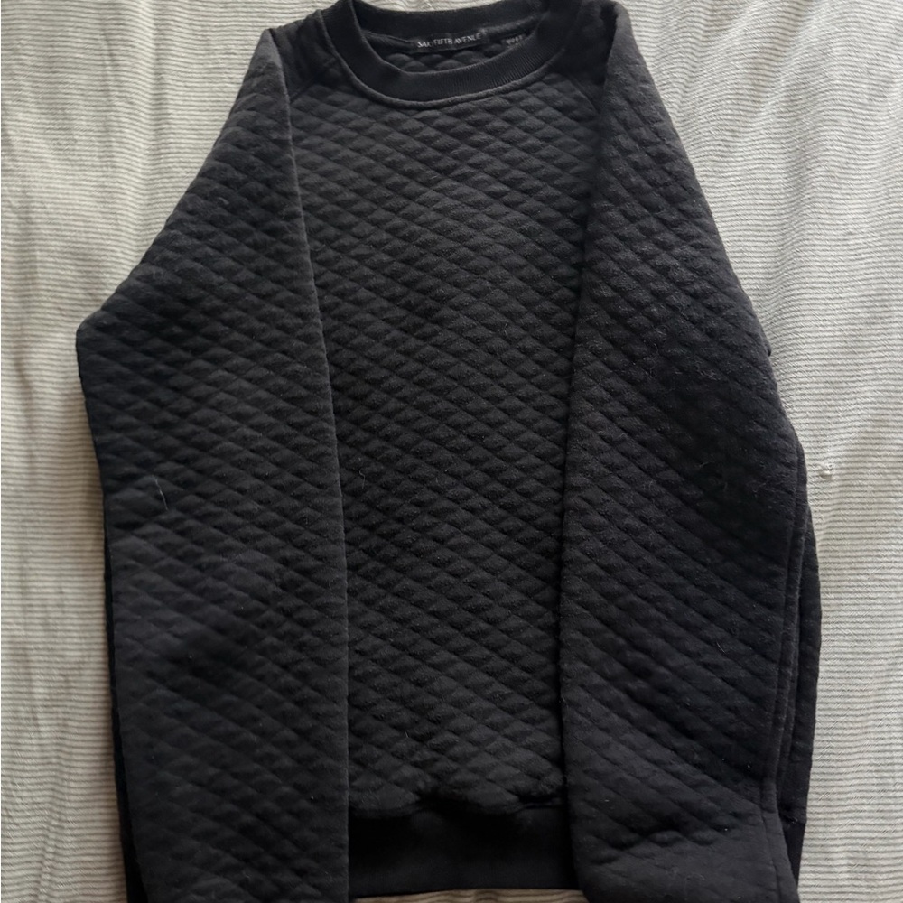 Saks Fifth Avenue Black Quilted Crewneck Sweater